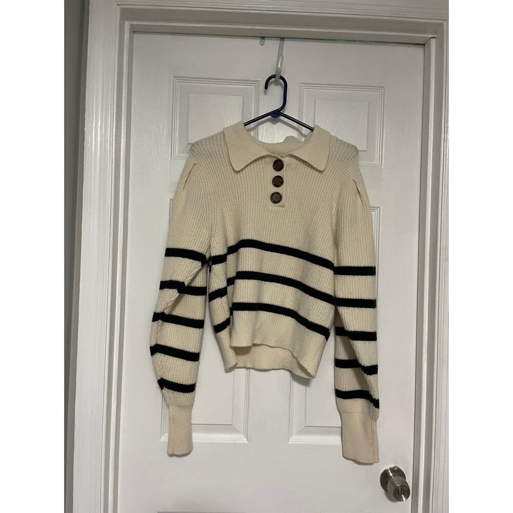 Q&A cream with black stripes cropped sweater